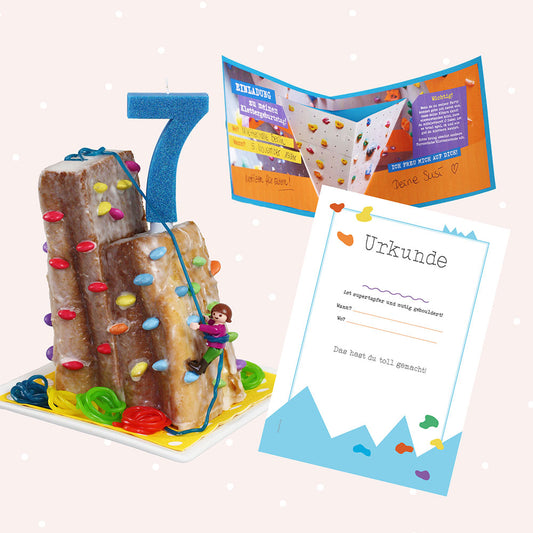 Einladungskarte, Urkunde & Backidee "Bouldern & Klettern" (Bastelidee und Druckvorlage)